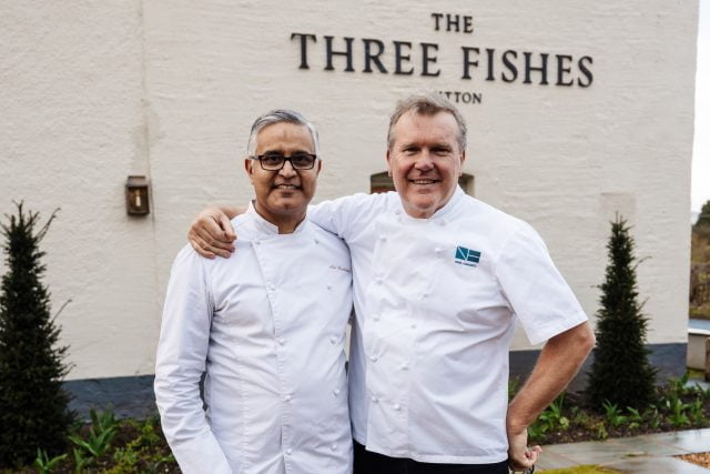 Atul Kochhar and Nigel Haworth presenting a bespoke tasting menu at Kanishka Mayfair.
