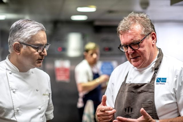 Michelin-starred collaboration: Nigel Haworth and Atul Kochhar in the Kanishka kitchen.